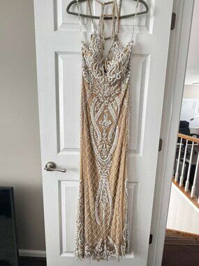Sherri Hill — Nude/Ivory Beaded Long Gown